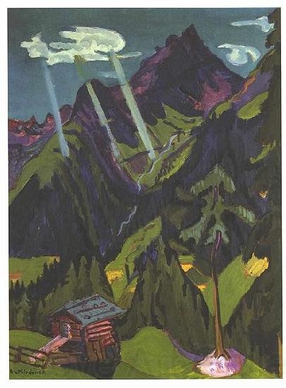 Ernst Ludwig Kirchner Landscape in Graubunder with sun rays Norge oil painting art